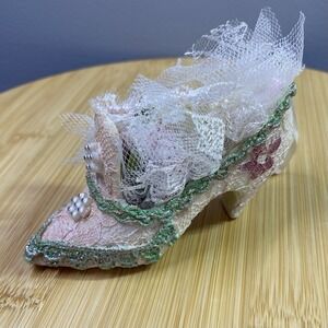 Vintage Victorian 4.5" Pink High Heel Satin Shoe Christmas‎ Tree Ornament Decor